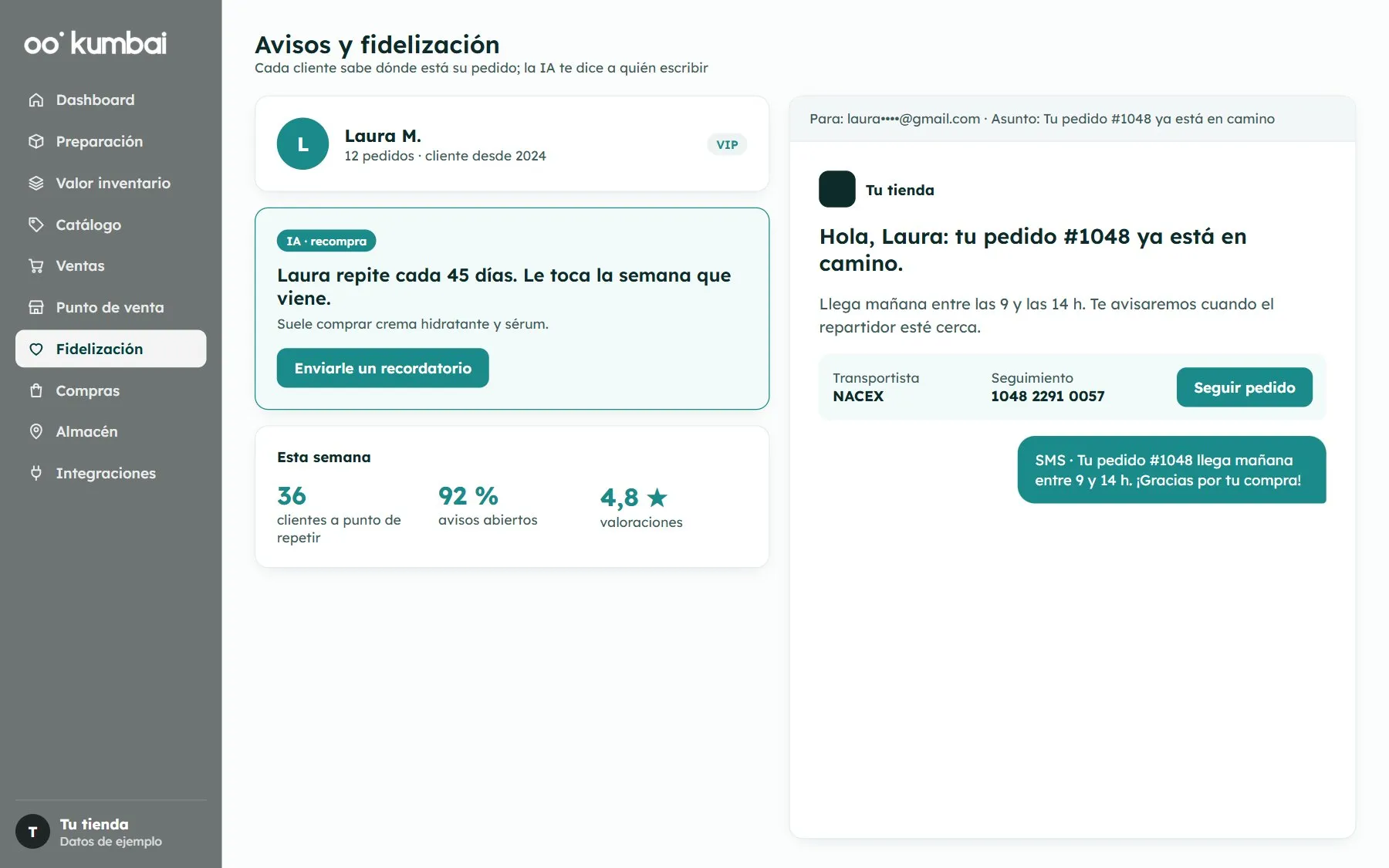 Kumbai: customer notification and AI repeat purchases
