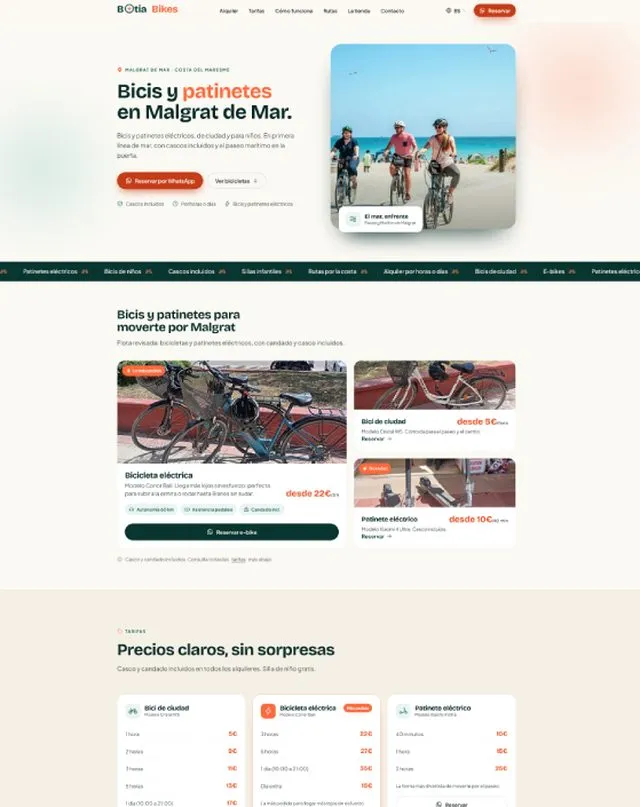 Botia Bikes website (Bike hire)