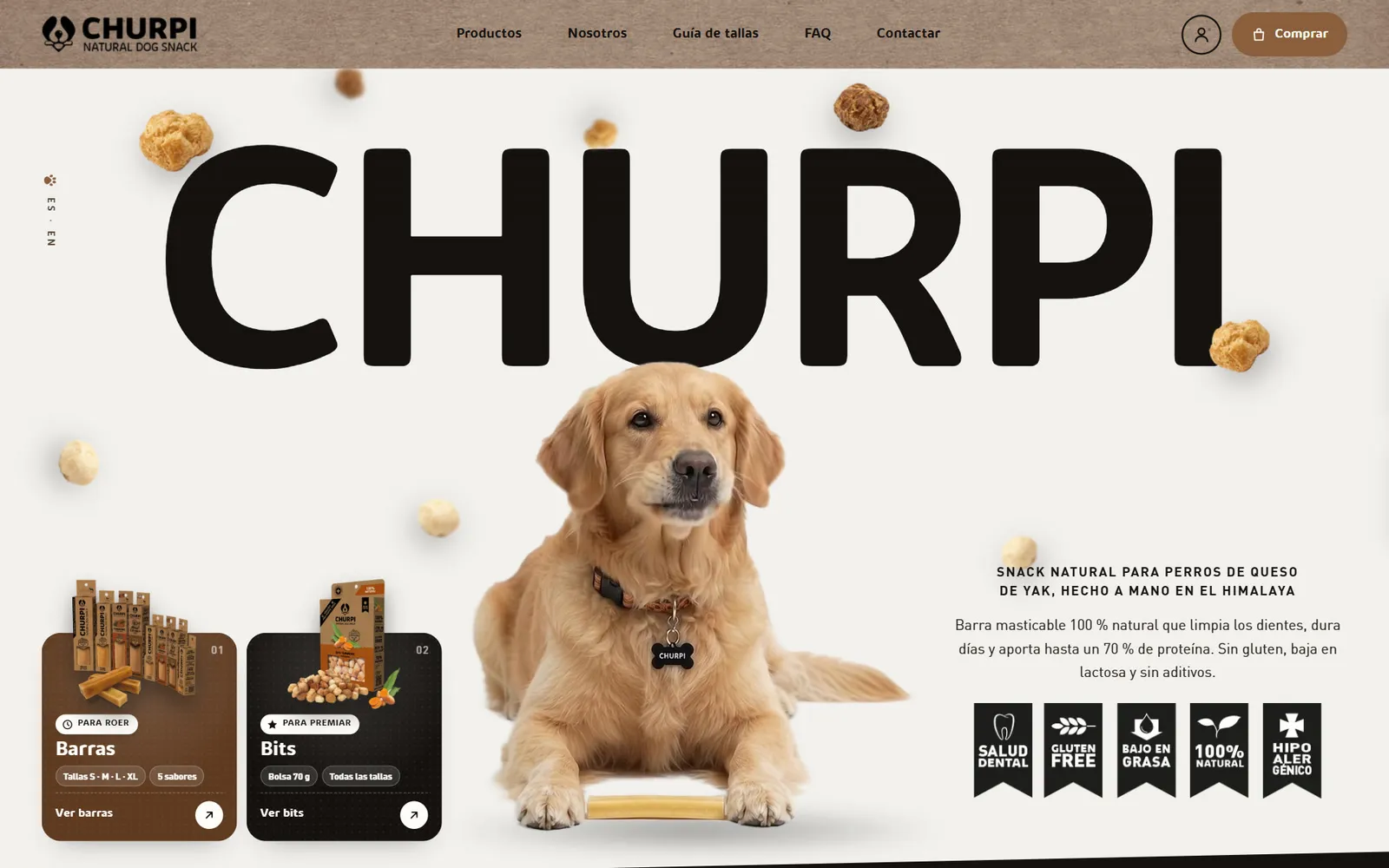 Homepage of the Churpi website (Natural dog treats)