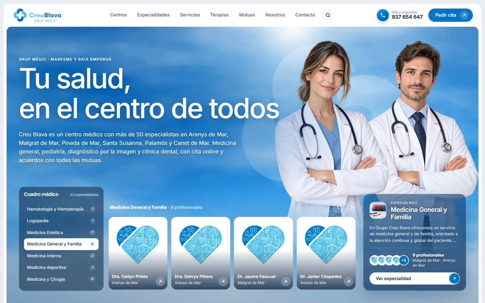 Homepage of the Creu Blava website (Medical centre)