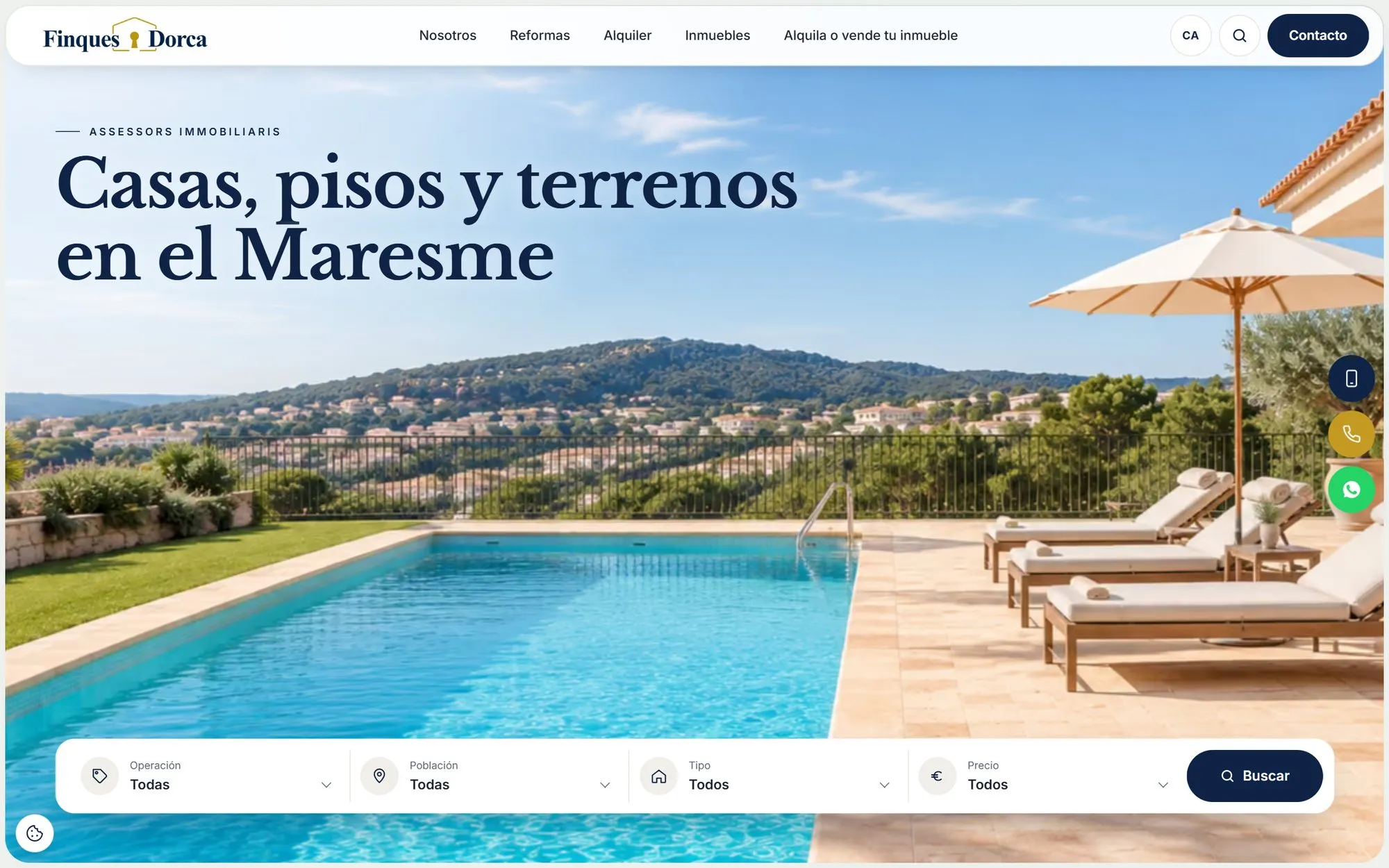Homepage of the Finques Dorca website (Estate agent)