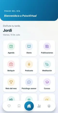 Psicovirtual: the home screen
