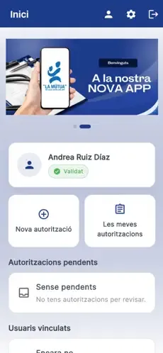 Mutua Granollers app: the home screen with authorisations